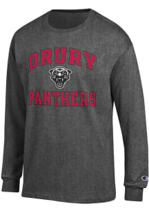 Champion Drury Panthers Charcoal Distressed Long Sleeve T Shirt