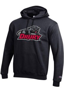 Champion Drury Panthers Mens Black Primary Logo Long Sleeve Hoodie