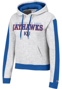 Champion Kansas Jayhawks Womens Grey Sleeve Stripe Hooded Sweatshirt