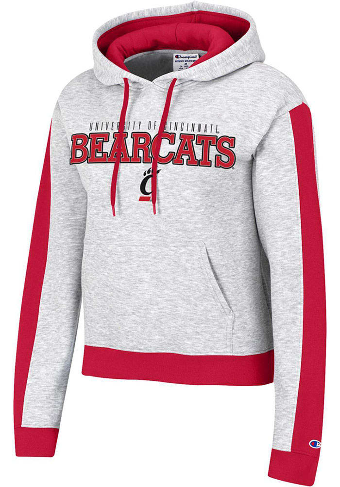 Champion Cincinnati Bearcats Womens Grey Script Sleeve Stripe Hooded Sweatshirt