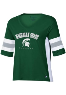 Champion Michigan State Spartans Womens Green Varsity Sleeve Stripe Short Sleeve T-Shirt