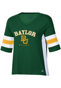 Champion Baylor Bears Womens Green Varsity Sleeve Stripe Short Sleeve T-Shirt