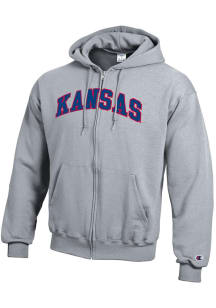 Champion Kansas Jayhawks Mens Grey Powerblend Twill Long Sleeve Full Zip Jacket