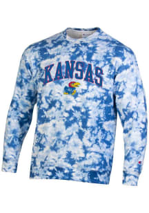 Champion Kansas Jayhawks Mens Blue Crush Tie Dye Long Sleeve Crew Sweatshirt