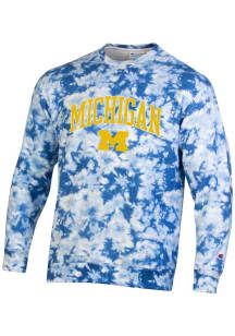 Champion Michigan Wolverines Mens Blue Crush Tie Dye Long Sleeve Crew Sweatshirt