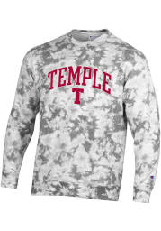 Champion Temple Owls Mens Grey Crush Tie Dye Long Sleeve Crew Sweatshirt