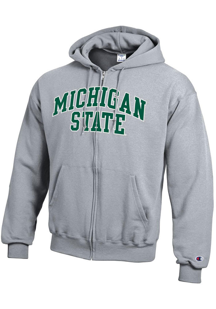 Champion Michigan State Spartans Mens Grey Powerblend Twill Long Sleeve Full Zip Jacket
