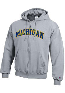 Champion Michigan Wolverines Mens Grey Powerblend Twill Long Sleeve Full Zip Jacket