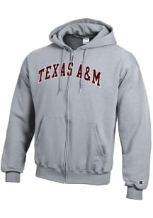 Champion Texas A&amp;M Aggies Mens Grey Powerblend Twill Long Sleeve Full Zip Jacket