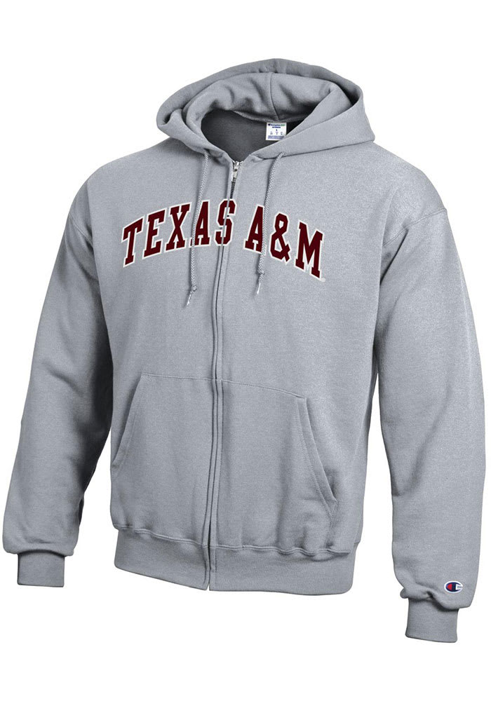 Champion Texas A&M Aggies Mens Grey Powerblend Twill Long Sleeve Full Zip Jacket