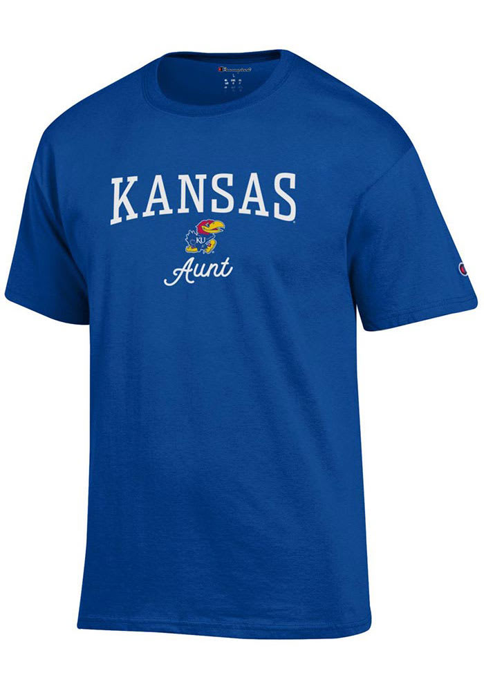 Champion Kansas Jayhawks Women's Blue Aunt Short Sleeve T-Shirt, Blue, 100% Cotton Jersey, Size 2XL, Rally House