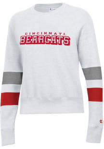 Champion Cincinnati Bearcats Womens White Sleeve Blocked Crew Sweatshirt