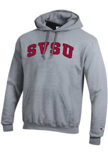 Champion Saginaw Valley State Cardinals Mens Grey Arch Twill Powerblend Long Sleeve Hoodie