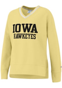 Champion Iowa Hawkeyes Womens Yellow Vintage Wash Reverse Weave Crew Sweatshirt