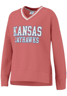 Champion Kansas Jayhawks Womens Pink Vintage Wash Reverse Weave Crew Sweatshirt