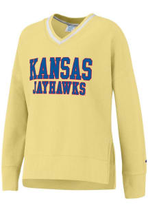 Champion Kansas Jayhawks Womens Yellow Vintage Wash Reverse Weave Crew Sweatshirt