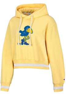 Champion Kansas Jayhawks Womens Yellow Vintage Wash Reverse Weave Crop Hooded Sweatshirt