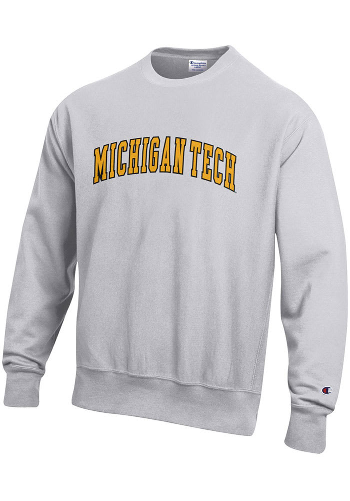 Champion Michigan Tech Huskies Mens Grey Reverse Weave Long Sleeve Crew Sweatshirt