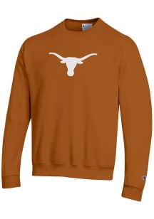 Champion Texas Longhorns Mens Burnt Orange Powerblend Logo Twill Long Sleeve Crew Sweatshirt