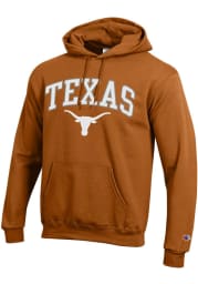 Champion Texas Longhorns Mens Burnt Orange Powerblend Arch Mascot Twill Long Sleeve Hoodie