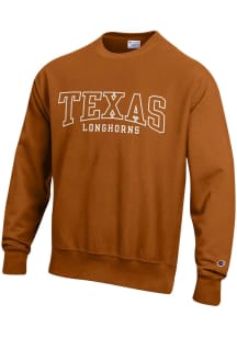 Champion Texas Longhorns Mens Burnt Orange Reverse Weave Arch Mascot Name Long Sleeve Crew Sweat..