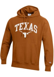 Champion Texas Longhorns Mens Burnt Orange Reverse Weave Arch Mascot Name Long Sleeve Hoodie