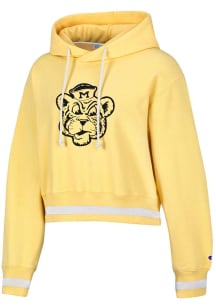Champion Missouri Tigers Womens Yellow Vintage Wash Reverse Weave Crop Hooded Sweatshirt