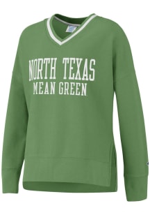 Champion North Texas Mean Green Womens Green Vintage Wash Reverse Weave Crew Sweatshirt