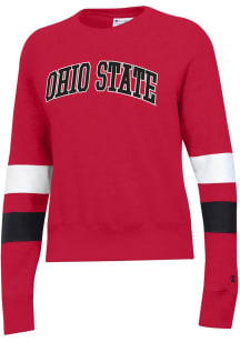 Champion Ohio State Buckeyes Womens Red Sleeve Blocked Crew Sweatshirt