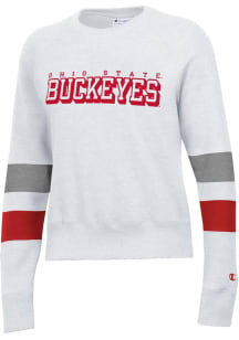Champion Ohio State Buckeyes Womens White Sleeve Blocked Crew Sweatshirt