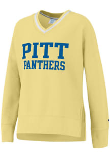 Champion Pitt Panthers Womens Yellow Vintage Wash Reverse Weave Crew Sweatshirt