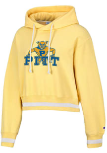 Champion Pitt Panthers Womens Yellow Vintage Wash Reverse Weave Crop Hooded Sweatshirt