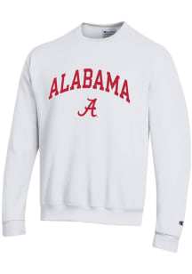 Champion Alabama Crimson Tide Mens White Arch Mascot Long Sleeve Crew Sweatshirt