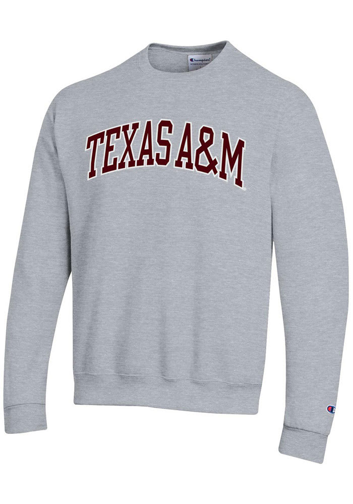 Champion Texas A&M Aggies Mens Grey Arch Twill Powerblend Long Sleeve Crew Sweatshirt