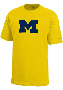 Youth Michigan Wolverines Yellow Champion Primary logo Short Sleeve T-Shirt