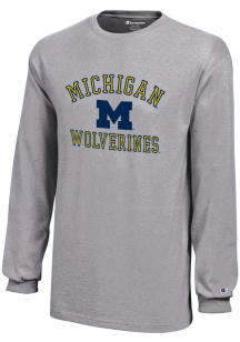Champion Michigan Wolverines Youth Grey No 1 Design Long Sleeve T-Shirt