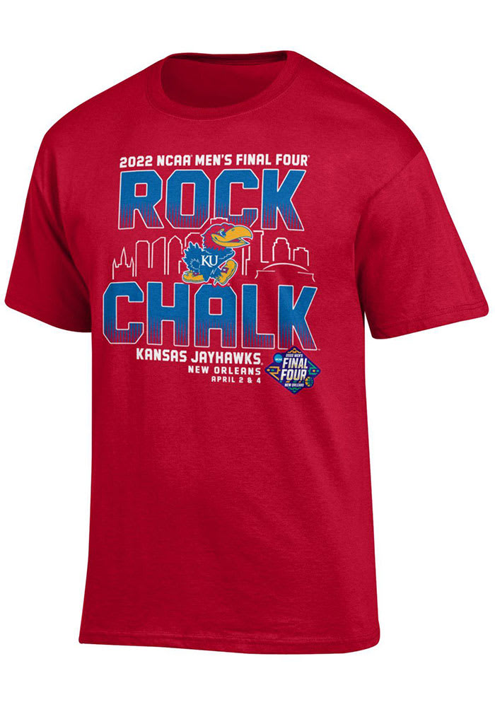 Champion Kansas Jayhawks Red 2022 Final Four Rock Chalk Short Sleeve T Shirt