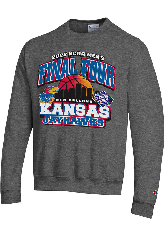 Champion Kansas Jayhawks Mens Charcoal 2022 Final Four Desert Ball Long Sleeve Crew Sweatshirt
