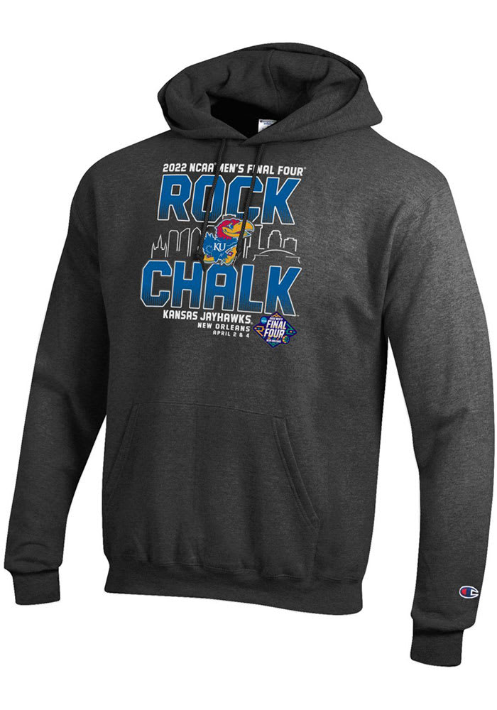 Champion Kansas Jayhawks Mens Charcoal 2022 Final Four Rock Chalk Long Sleeve Hoodie