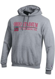 Champion Ohio State Buckeyes Mens Grey Ohio Stadium 100 Years Long Sleeve Hoodie