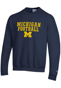 Mens Michigan Wolverines Navy Blue Champion FOOTBALL Crew Sweatshirt