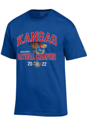 Champion Kansas Jayhawks Blue 2022 National Champions Number One Short Sleeve T Shirt
