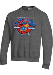Champion Kansas Jayhawks Mens Charcoal 2022 National Champions Ball Long Sleeve Crew Sweatshirt