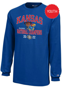 Champion Kansas Jayhawks Youth Blue 2022 National Champions Number One Long Sleeve T-Shirt