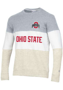 Champion Ohio State Buckeyes Mens Grey Blocked Long Sleeve Crew Sweatshirt