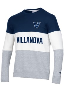 Champion Villanova Wildcats Mens Navy Blue Blocked Long Sleeve Crew Sweatshirt