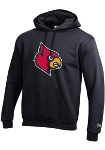Champion Louisville Cardinals Mens Black Primary Team Logo Long Sleeve Hoodie