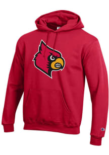 Champion Louisville Cardinals Mens Red Primary Team Logo Long Sleeve Hoodie