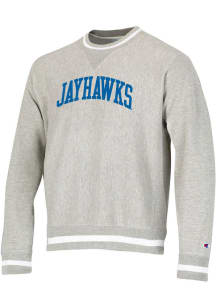 Champion Kansas Jayhawks Mens Grey Vintage Wash Reverse Weave Long Sleeve Crew Sweatshirt