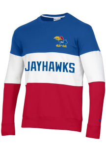 Champion Kansas Jayhawks Mens Blue Blocked Long Sleeve Crew Sweatshirt